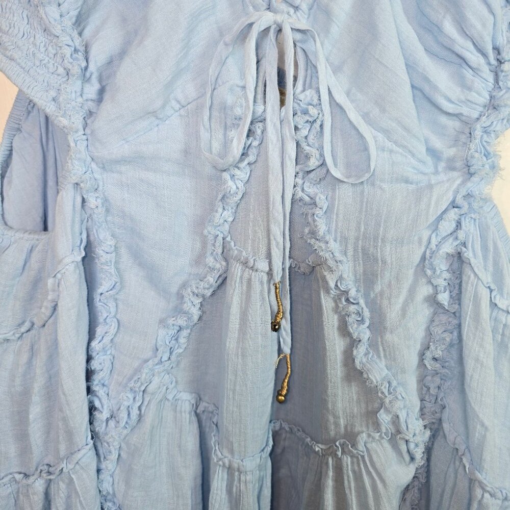 Free People Free-Est Coconico Mini Boho Blue Cutout Dress Sz M - Picture 5 of 8